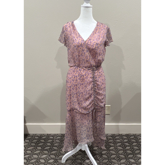 Sam‎ Edelman Dress Women Small Purple Floral Short Sleeve - Picture 1 of 12